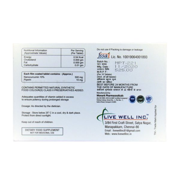 Nanocurcumin Piperine Curculiv Tablets (10 Tablets) - Image 2
