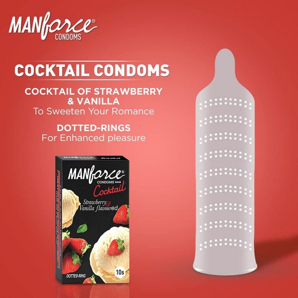 Manforce Cocktail Condoms with Dotted-Rings Strawberry Flavoured (10 Pieces) - Image 3
