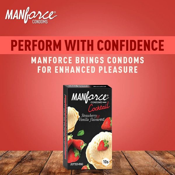 Manforce Cocktail Condoms with Dotted-Rings Strawberry Flavoured (10 Pieces) - Image 5