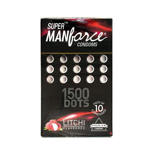 Super Manforce Litchi Flavour Condom with 1500 Dots (Set of 5) - Image 3