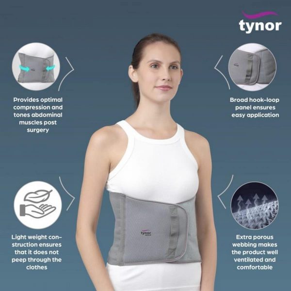 Tynor Abdominal Support 9″/23cm, Grey (1 Unit) - Image 3