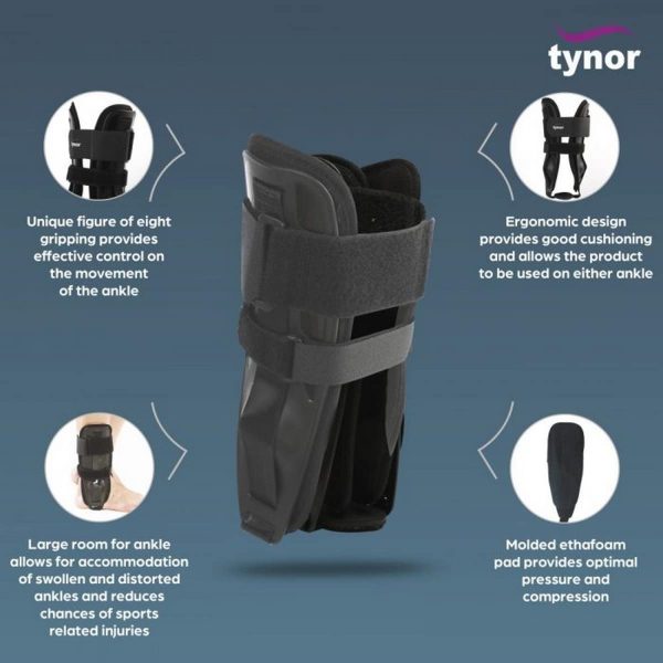 Tynor Ankle Splint, Black (1 Unit) - Image 4