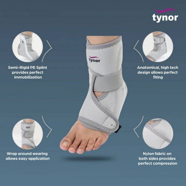 Tynor Ankle Support Neoprene, Grey (1 Unit) - Image 3