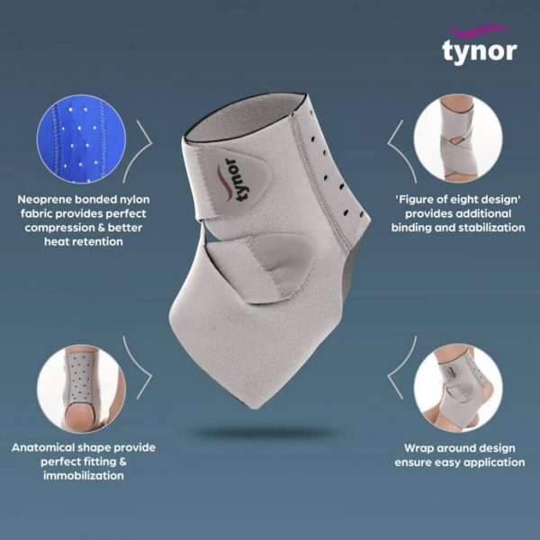 Tynor Ankle Wrap Neoprene, Grey (1 Unit) - Image 2