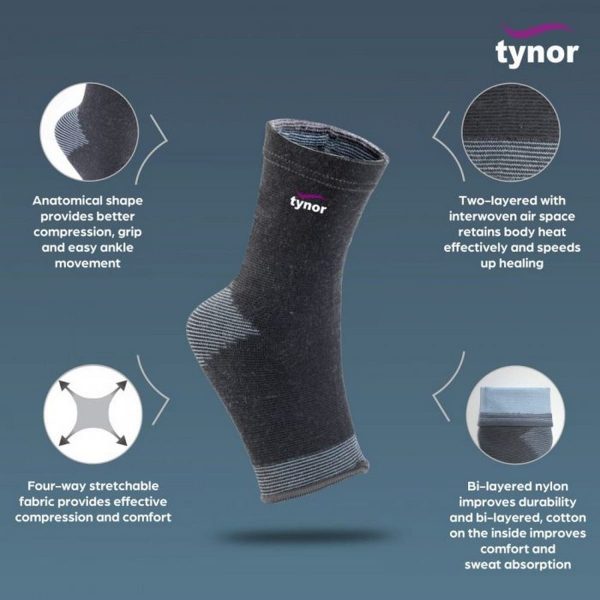 Tynor Anklet Comfeel Pair, Grey (1 Unit) - Image 4