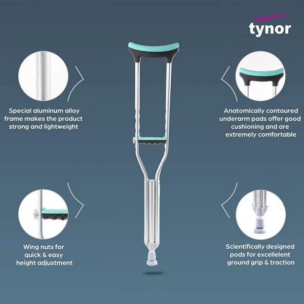 Tynor Auxiliary Crutch, Silver (1 Pair) - Image 2