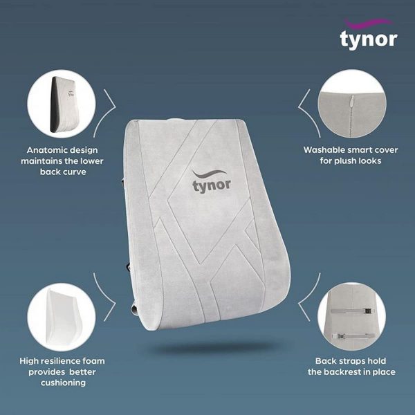 Tynor Back Rest Full, Grey (1 Unit) - Image 3