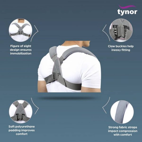 Tynor Clavicle Brace With Buckle, Grey (1 Unit) - Image 3