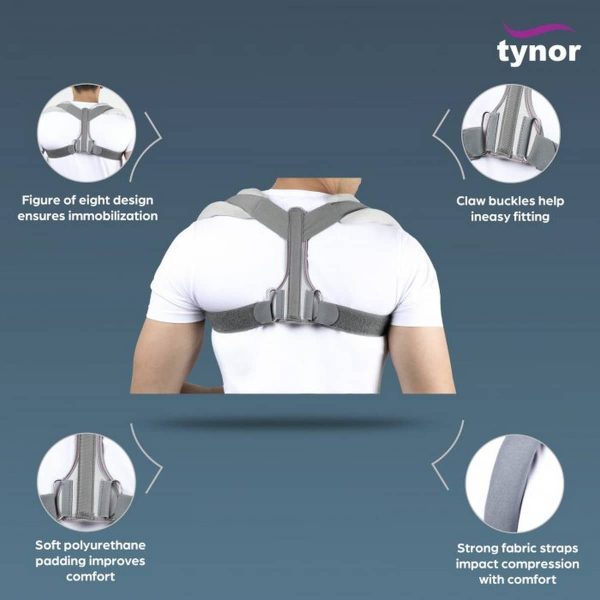 Tynor Clavicle Brace With Fastening Tape, Grey (1 Unit) - Image 2
