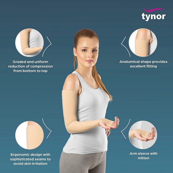 Tynor Compression Garment Arm Sleeve With Shoulder Cover, Beige (1 Unit) - Image 3