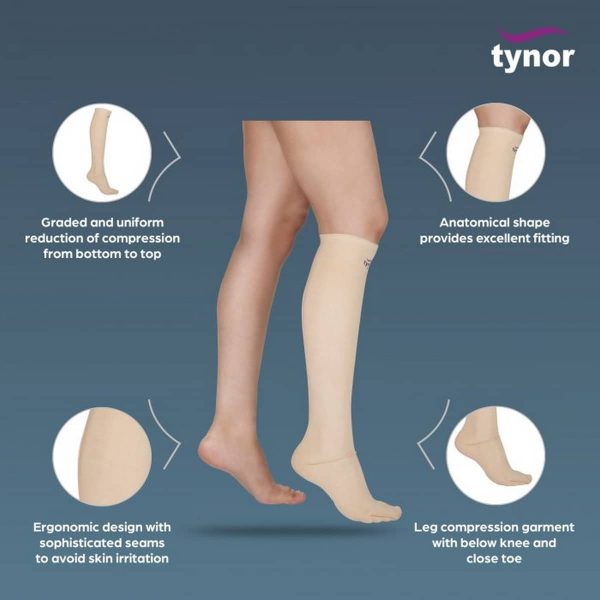 Tynor Compression Garment Leg Below Knee Closed Toe, Beige (1 Pair) - Image 2