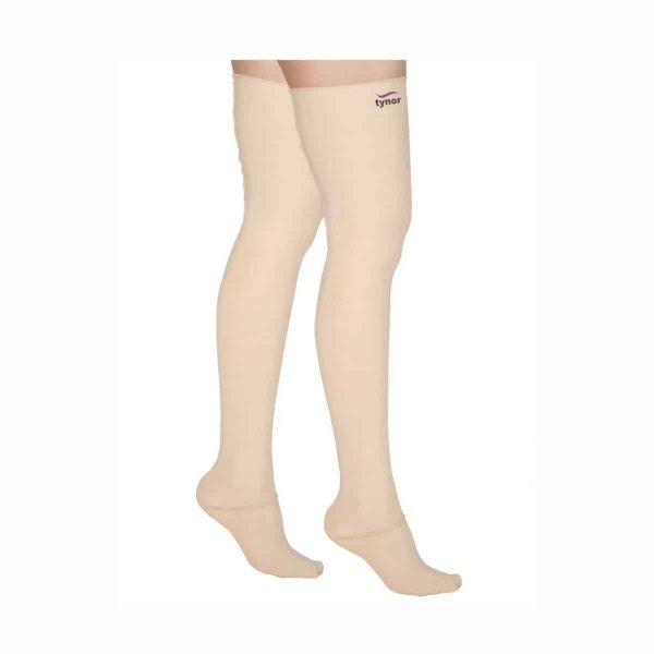 Tynor Compression Garment Leg Mid Thigh Closed Toe, Beige (1 Pair)