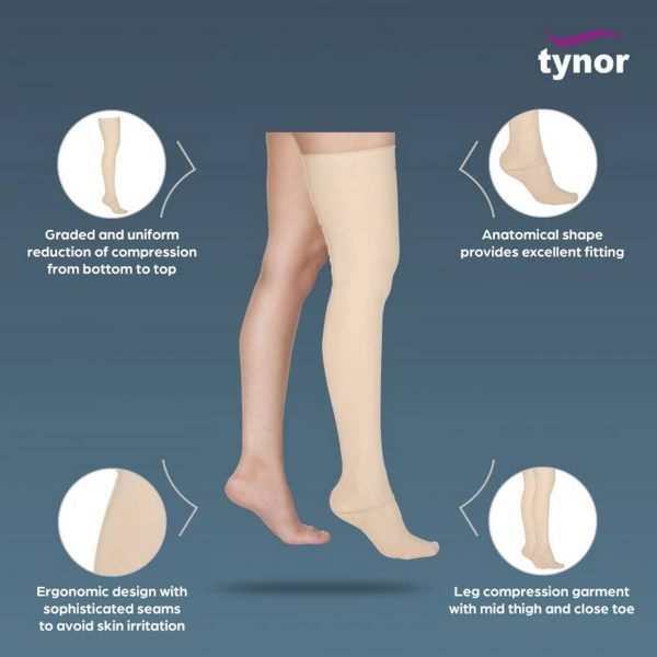 Tynor Compression Garment Leg Mid Thigh Closed Toe, Beige (1 Pair) - Image 4