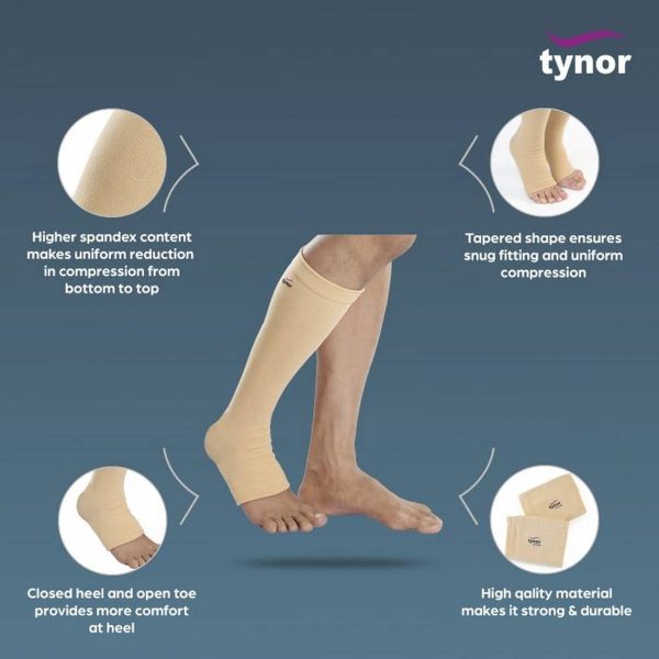 Tynor Compression Stocking Below Knee Classic, Beige (1 Pair) - Image 3