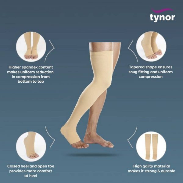 Tynor Compression Stockings Mid Thigh Classic, Beige (1 Pair) - Image 3