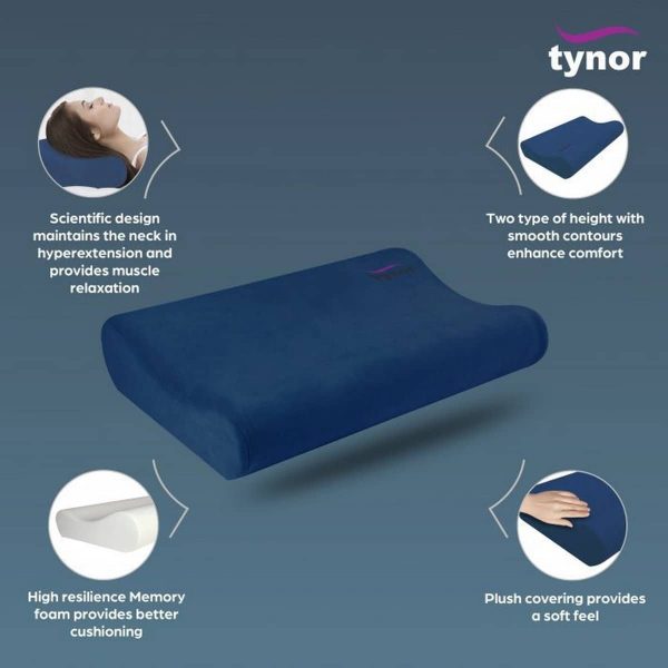 Tynor Contoured Cervical Pillow Memory Foam, Blue, Universal (1 Unit) - Image 3