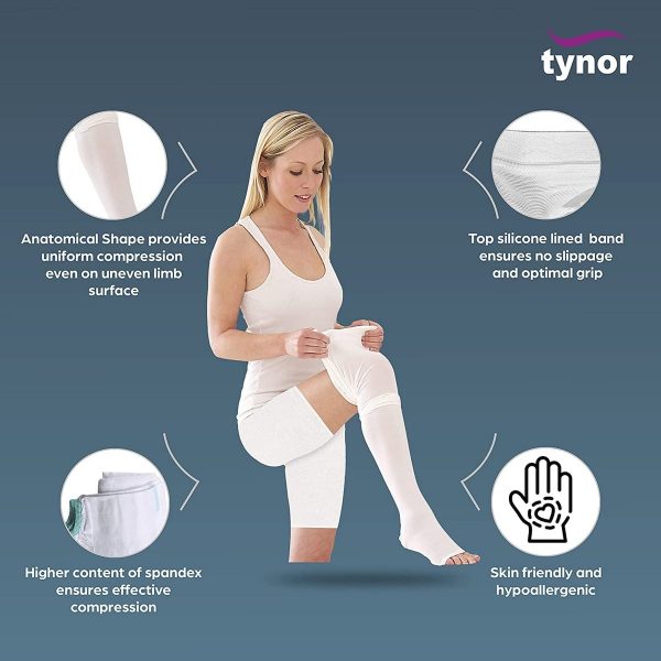 Tynor D.V.T. Stockings Knee High (Pair), White (1 Pair) - Image 3