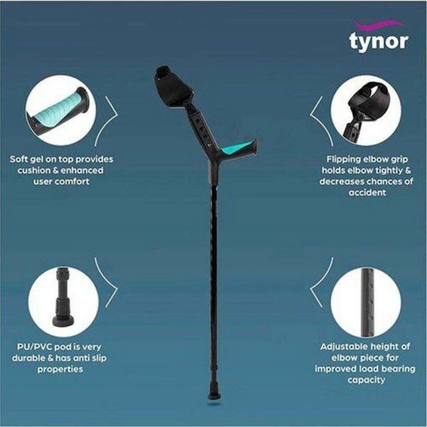 Tynor Elbow Crutch Adjustable, Silver (1 Unit) - Image 3