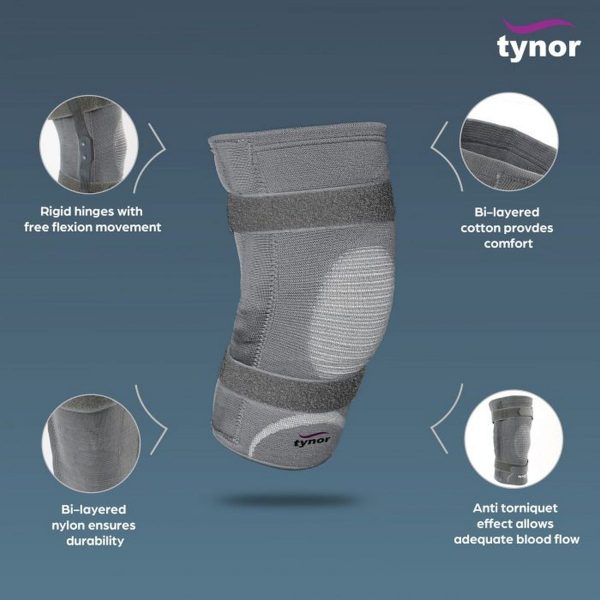 Tynor Knee Cap With Rigid Hinge, Grey (1 Unit) - Image 3