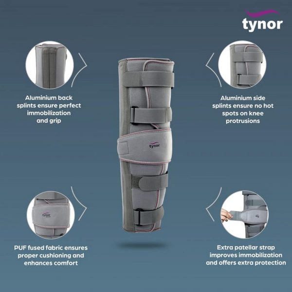 Tynor Knee Immobiliser 22″/56cm, Grey (1 Unit) - Image 3