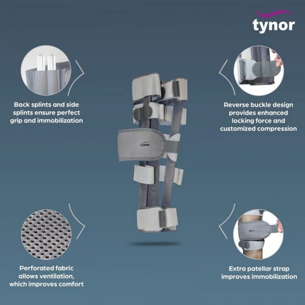 Tynor Knee Immobiliser Urbane 19″/48 Cm, Grey (1 Unit) - Image 3