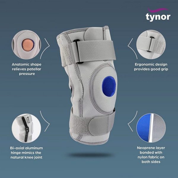 Tynor Knee Support Hinged (Neoprene), Grey (1 Unit) - Image 4