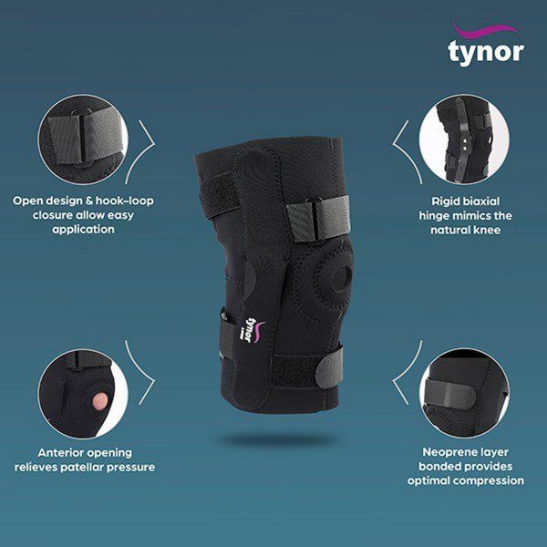 Tynor Knee Wrap Hinged (Neoprene), Black (1 Unit) - Image 4