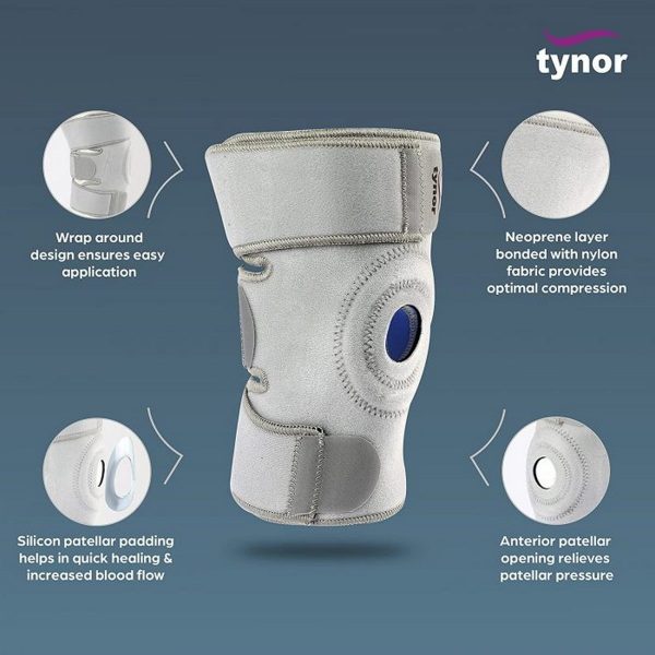 Tynor Knee Wrap Neoprene, Grey (1 Unit) - Image 2