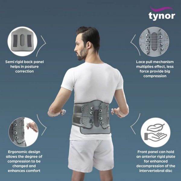 Tynor Lumbo Lacepull Brace, Grey (1 Unit) - Image 2