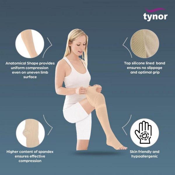 Tynor Medical Compression Stockings Thigh High Class 2, Beige (1 Pair) - Image 5
