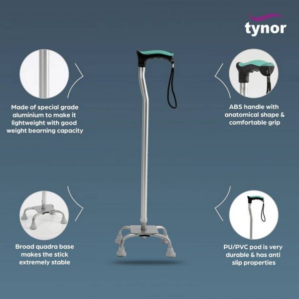 Tynor Walking Stick Quadripod, Silver (1 Unit) - Image 3