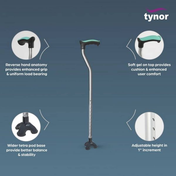 Tynor Walking Stick Tetra, Grey, Universal (1 Unit) - Image 2