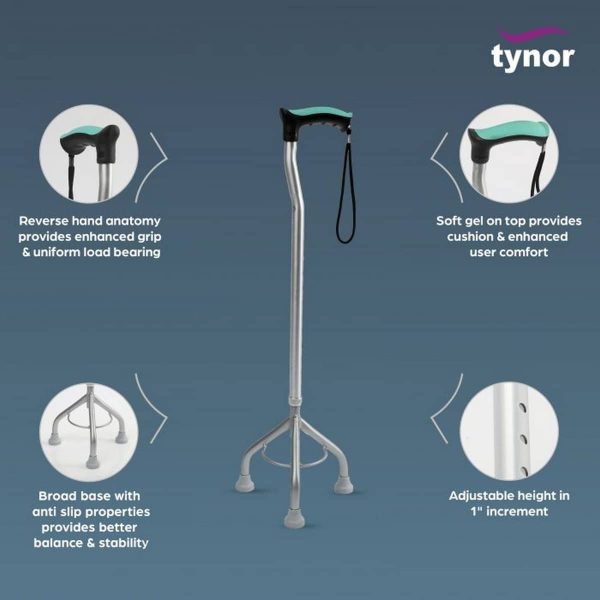 Tynor Walking Stick Tripod, Silver (1 Unit) - Image 3