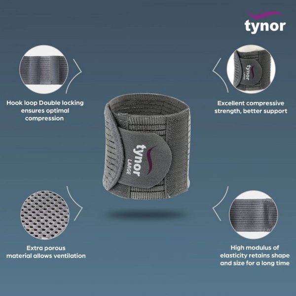 Tynor Wrist Brace With Double Lock, Grey (1 Unit) - Image 3