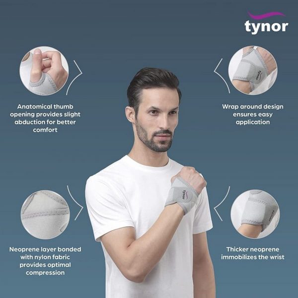 Tynor Wrist Brace With Thumb (Neoprene), Grey (1 Unit) - Image 3
