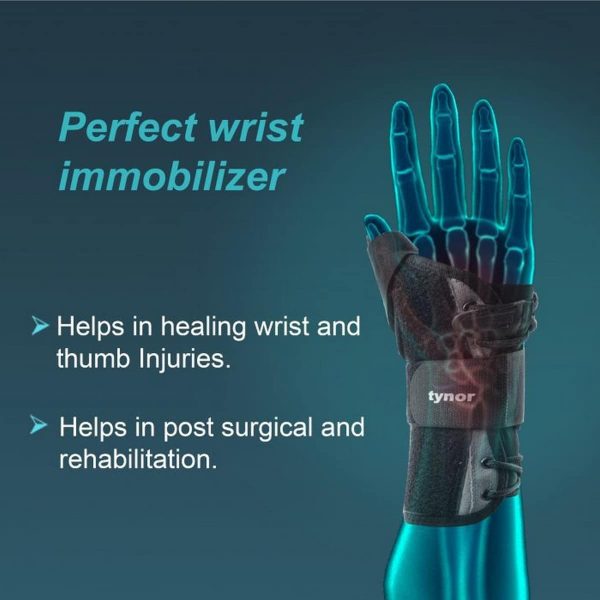 Tynor Wrist Splint With Thumb, Black (1 Unit) - Image 2