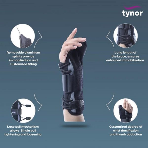 Tynor Wrist Splint With Thumb, Black (1 Unit) - Image 3