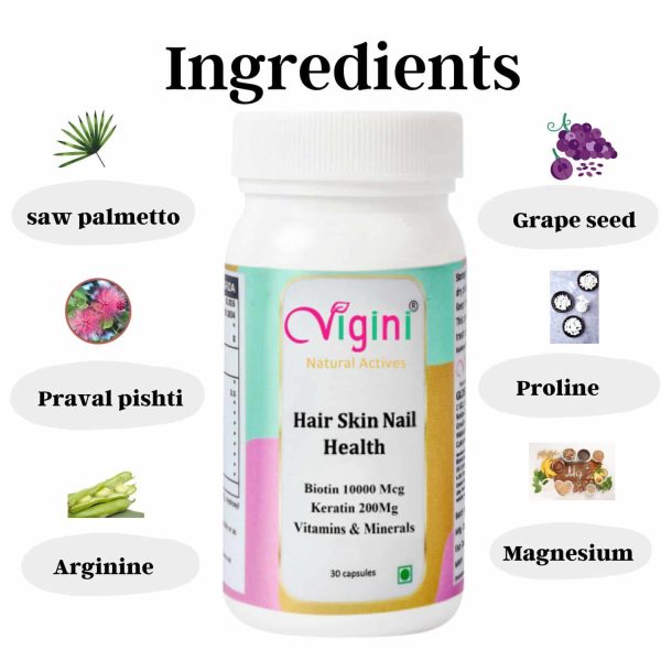 Vigini Biotin 10000 mcg Hair Growth, Glowing Skin & Nail Capsules - Image 2