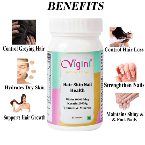 Vigini Biotin 10000 mcg Hair Growth, Glowing Skin & Nail Capsules - Image 4