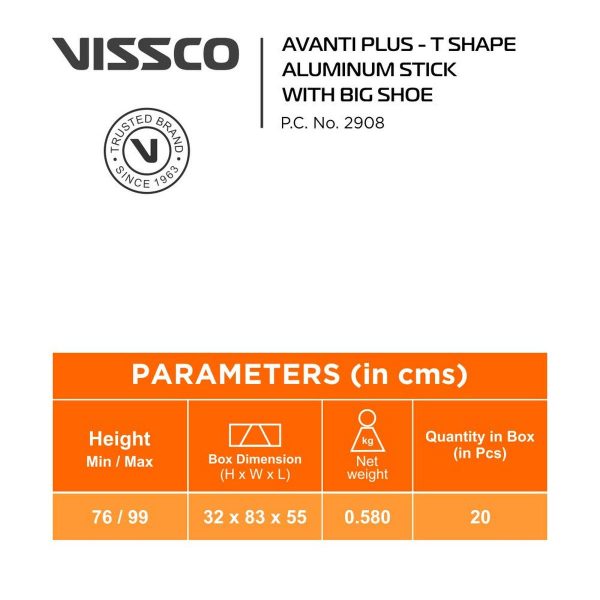 Vissco Avanti Plus T Shape Aluminium Stick With Big Shoe - Image 3