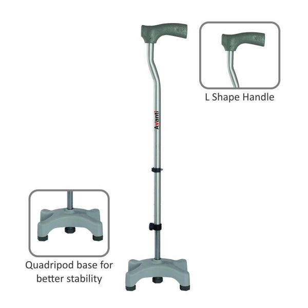Vissco Invalid L-Shape Quadripod Walking Stick - Universal - Image 2